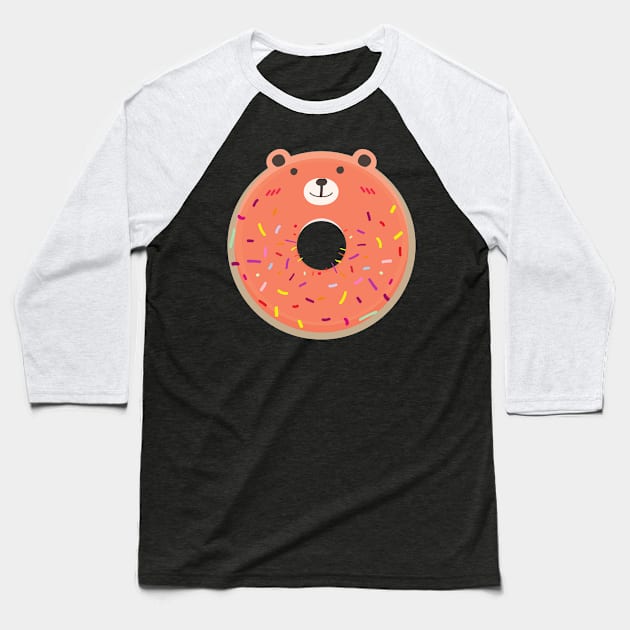 Orange Bear Cute Donut Baseball T-Shirt by InkyArt